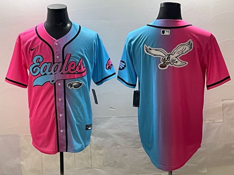 Men 2025 Philadelphia Eagles Blank Blue pink Nike Limited NFL Jersey style 020